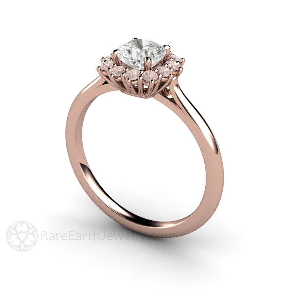 Cushion Cut Diamond Engagement Ring Pink Diamond Halo Cluster, Rare Earth Jewelry