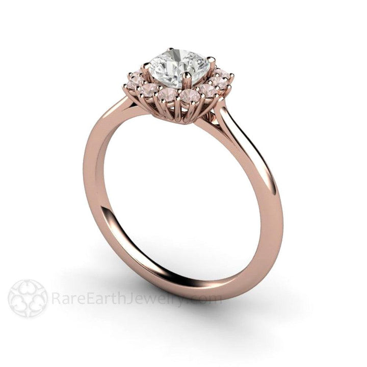 Cushion Cut Diamond Engagement Ring Pink Diamond Halo Cluster, Rare Earth Jewelry