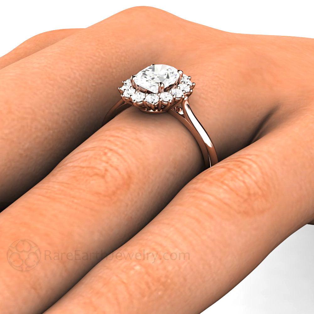 Cushion Cut Diamond Engagement Ring Pink Diamond Halo Cluster, Rare Earth Jewelry