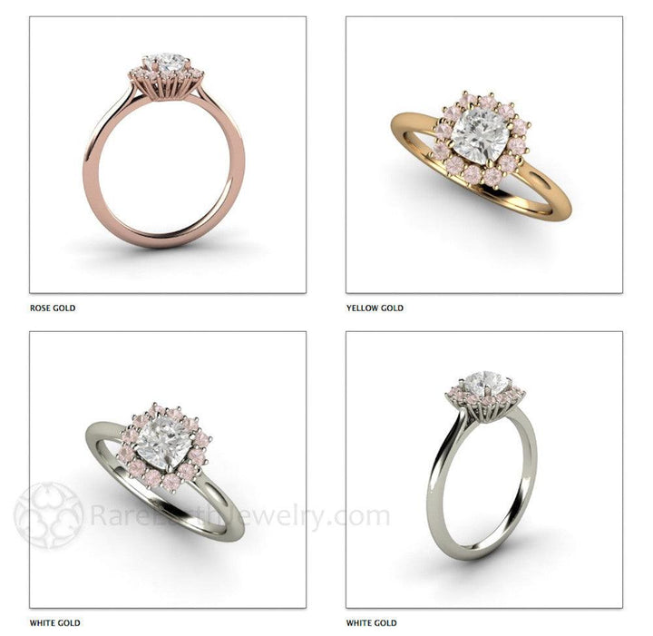 Cushion Cut Diamond Engagement Ring Pink Diamond Halo Cluster, Rare Earth Jewelry
