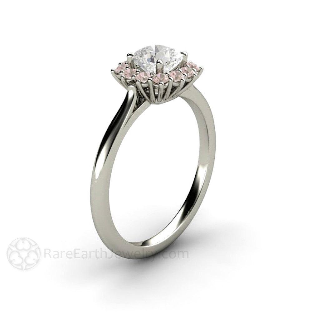 Cushion Cut Diamond Engagement Ring Pink Diamond Halo Cluster, Rare Earth Jewelry