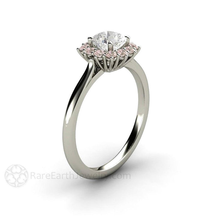 Cushion Cut Diamond Engagement Ring Pink Diamond Halo Cluster, Rare Earth Jewelry