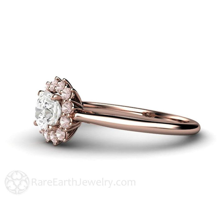 Cushion Cut Diamond Engagement Ring Pink Diamond Halo Cluster, Rare Earth Jewelry