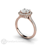 Cushion Cut Forever One Moissanite Engagement Ring Vintage Filigree Halo 14K Rose Gold - Engagement Only - Rare Earth Jewelry