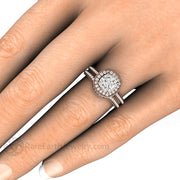 Cushion Cut Forever One Moissanite Engagement Ring Vintage Filigree Halo - 18K Rose Gold - Wedding Set - April - Cushion - Halo - Rare Earth Jewelry
