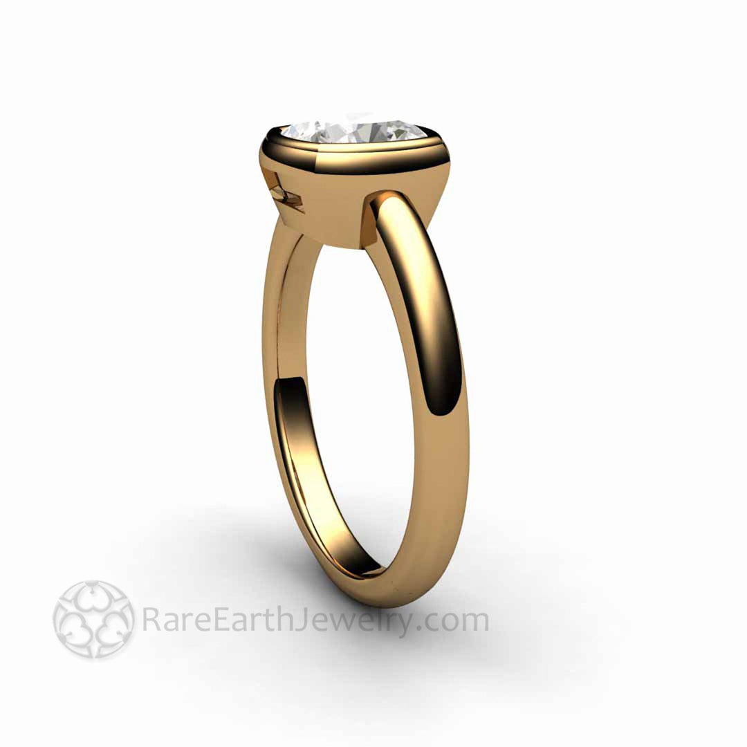 Simple Bezel Set Moissanite Cushion Solitaire Engagement Ring, Rare Earth Jewelry