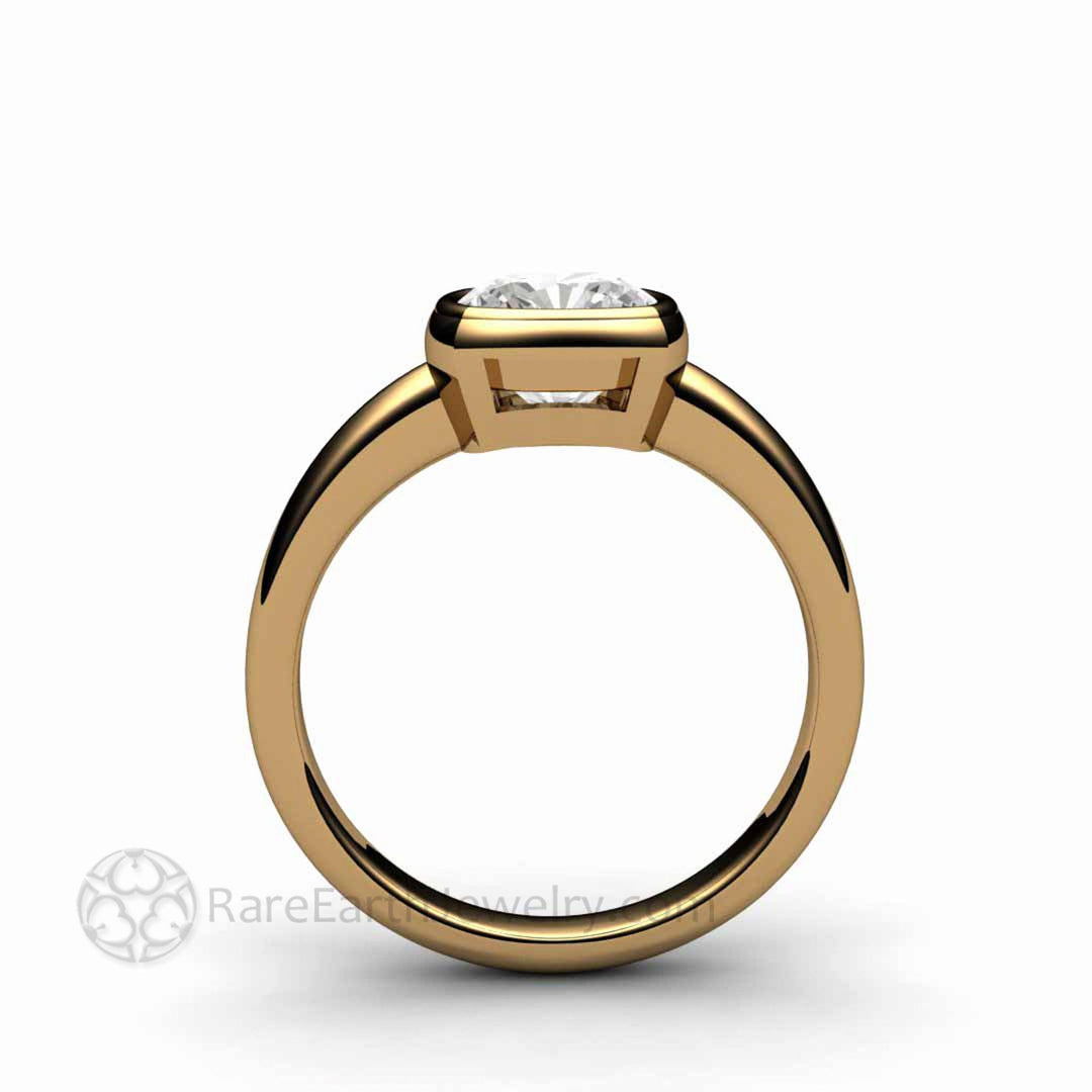 Simple Bezel Set Moissanite Cushion Solitaire Engagement Ring, Rare Earth Jewelry