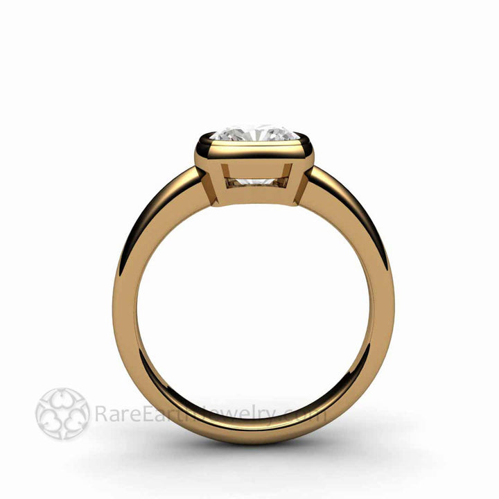Simple Bezel Set Moissanite Cushion Solitaire Engagement Ring, Rare Earth Jewelry