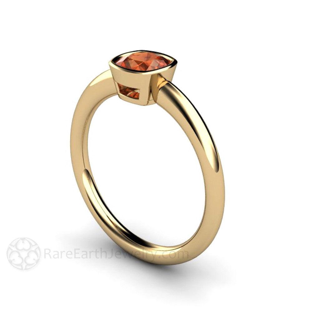 Orange Sapphire Engagement Ring Bezel Set Cushion Cut Solitaire, Rare Earth Jewelry