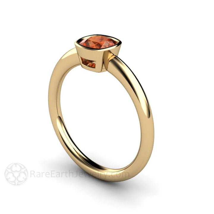 Orange Sapphire Engagement Ring Bezel Set Cushion Cut Solitaire, Rare Earth Jewelry