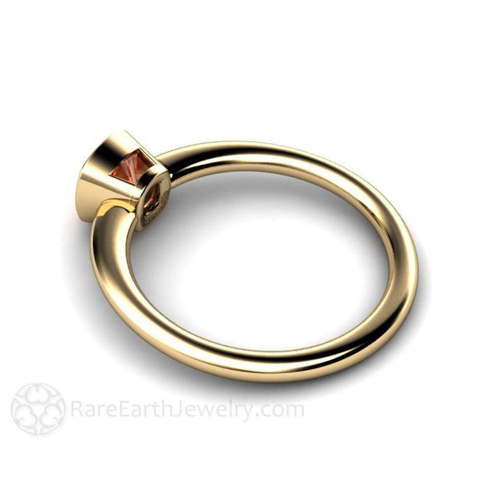 Orange Sapphire Engagement Ring Bezel Set Cushion Cut Solitaire, Rare Earth Jewelry