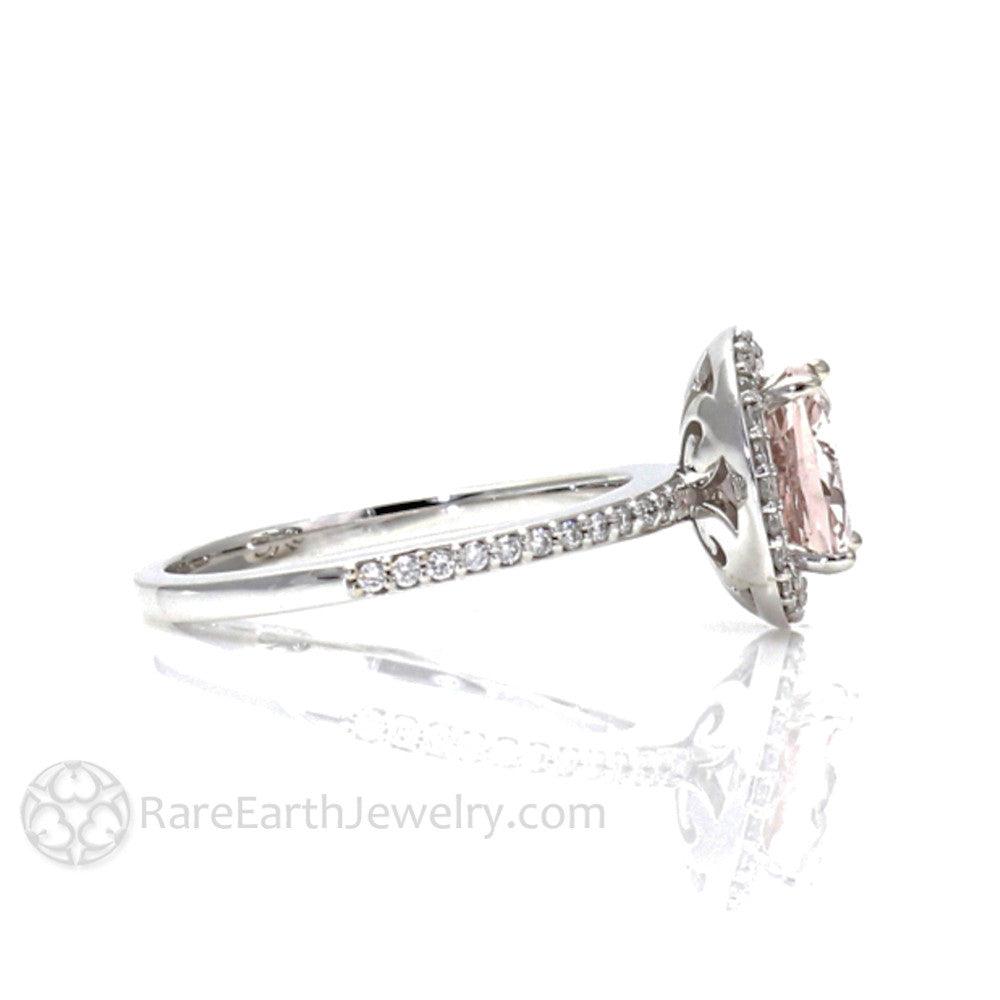 Cushion Cut Morganite Engagement Ring | Gold or Platinum Diamond Halo, Rare Earth Jewelry