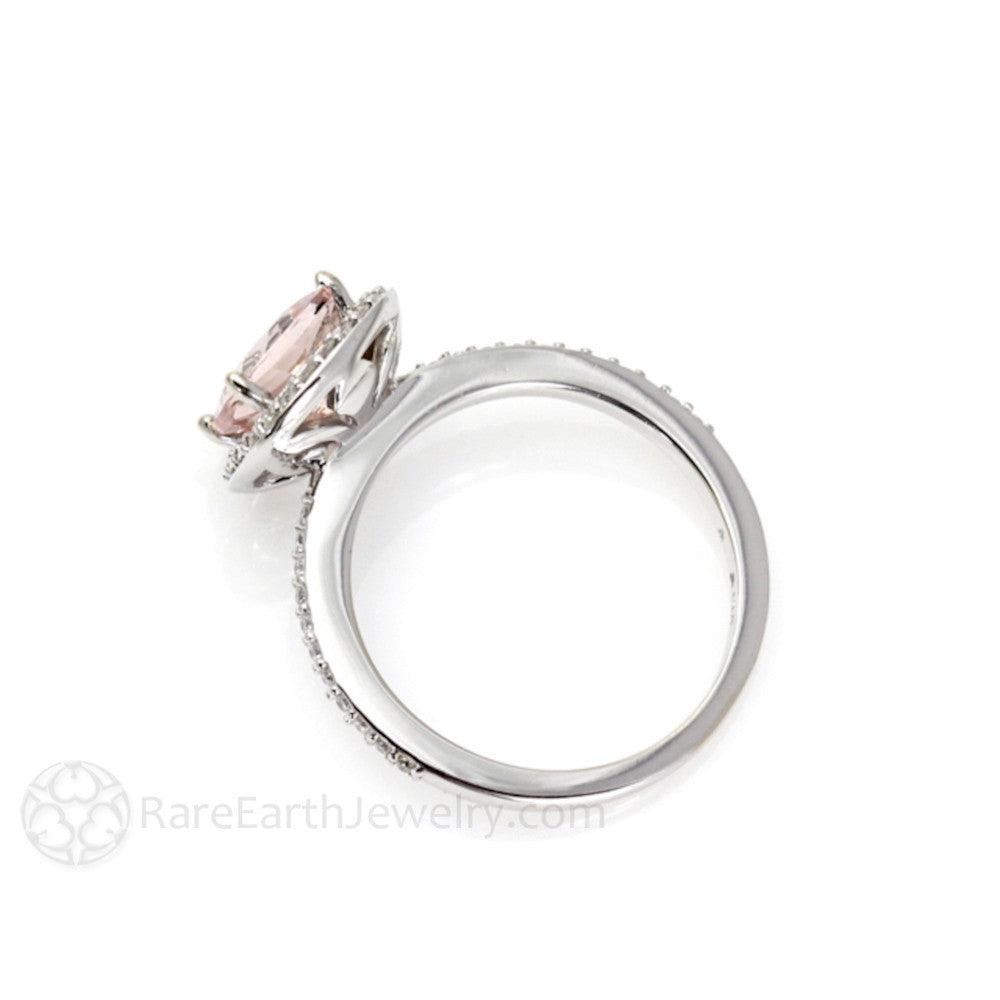 Cushion Cut Morganite Engagement Ring | Gold or Platinum Diamond Halo, Rare Earth Jewelry