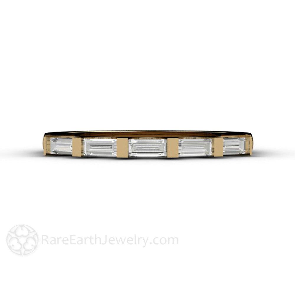 Diamond Baguette Wedding Ring | Modern Bar Set Diamond Band, Rare Earth Jewelry
