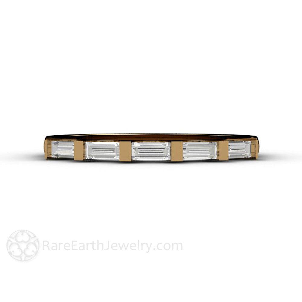 Diamond Baguette Wedding Ring | Modern Bar Set Diamond Band, Rare Earth Jewelry