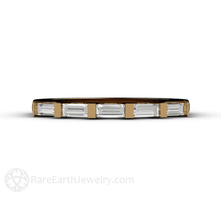 Diamond Baguette Wedding Ring | Modern Bar Set Diamond Band, Rare Earth Jewelry