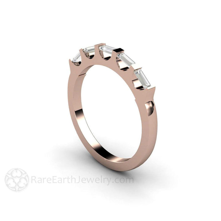 Diamond Baguette Wedding Ring | Modern Bar Set Diamond Band, Rare Earth Jewelry