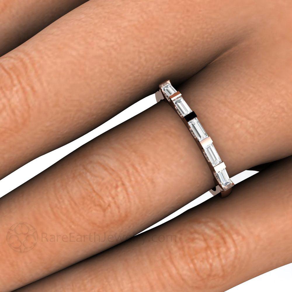Diamond Baguette Wedding Ring | Modern Bar Set Diamond Band, Rare Earth Jewelry
