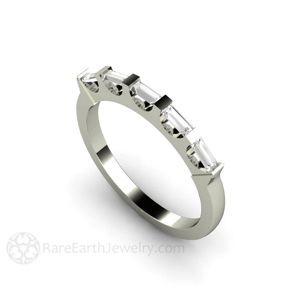 Diamond Baguette Wedding Ring | Modern Bar Set Diamond Band, Rare Earth Jewelry