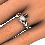 Diamond Claddagh Ring Irish Engagement or Promise Ring 14K Rose Gold - Rare Earth Jewelry