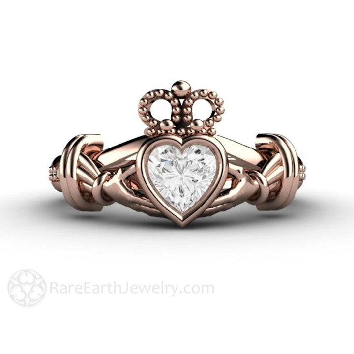 Diamond Claddagh Ring | Irish Engagement or Promise Ring with Heart Diamond, Rare Earth Jewelry