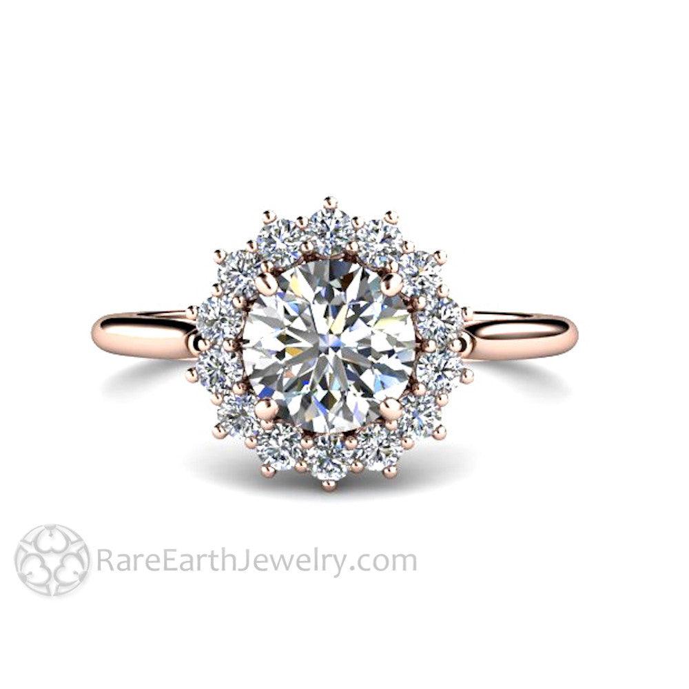 Diamond Engagement Ring 1ct Round Cluster with Halo, Rare Earth Jewelry