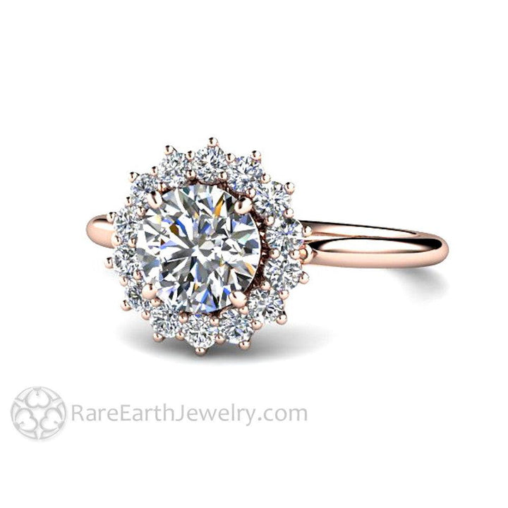 Diamond Engagement Ring 1ct Round Cluster with Halo, Rare Earth Jewelry