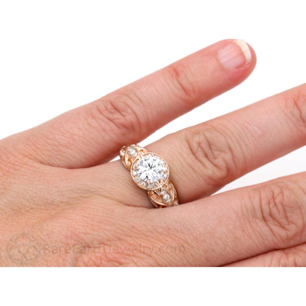 Diamond Engagement Ring 1ct Art Deco Halo, Rare Earth Jewelry
