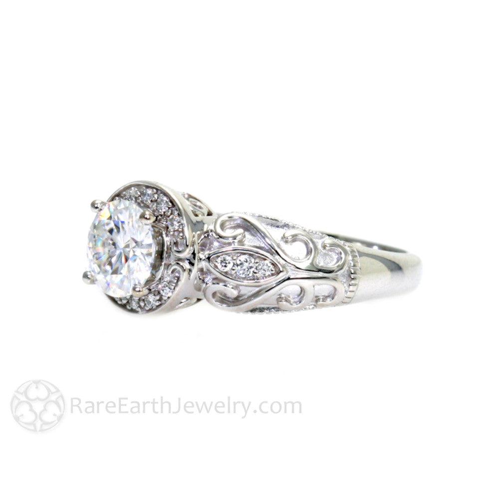 Diamond Engagement Ring 1ct Art Deco Halo, Rare Earth Jewelry