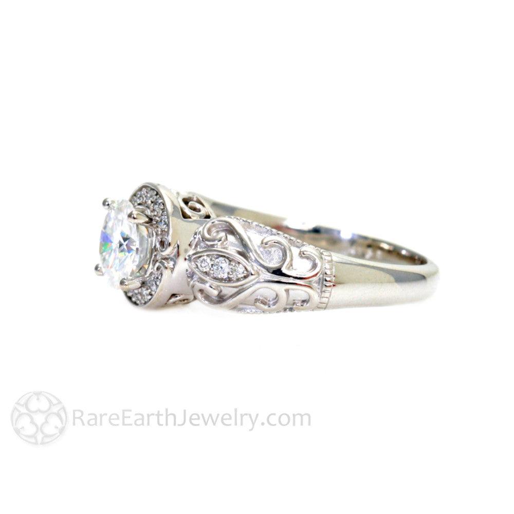 Diamond Engagement Ring 1ct Art Deco Halo, Rare Earth Jewelry