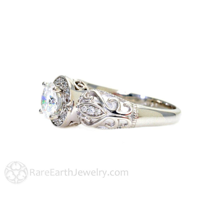Diamond Engagement Ring 1ct Art Deco Halo, Rare Earth Jewelry
