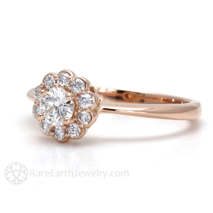 Diamond Engagement Ring Flower Shaped Halo, Rare Earth Jewelry