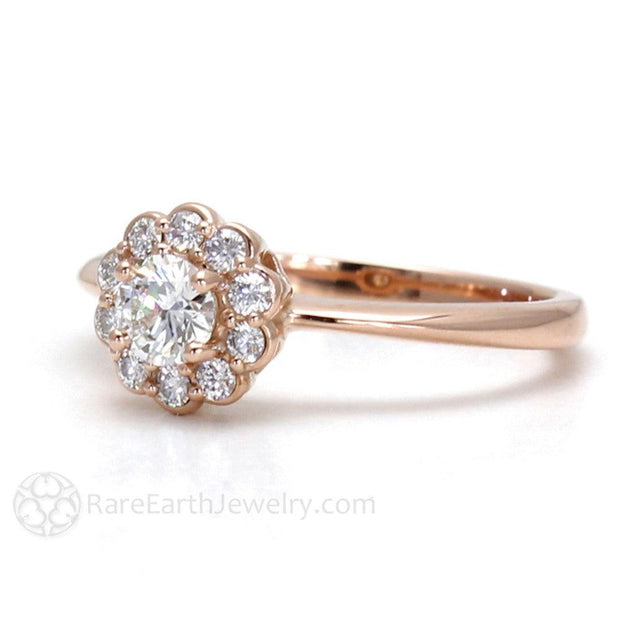 Diamond Engagement Ring Flower Cluster Halo - 14K Rose Gold - April - Cluster - Diamond - Rare Earth Jewelry