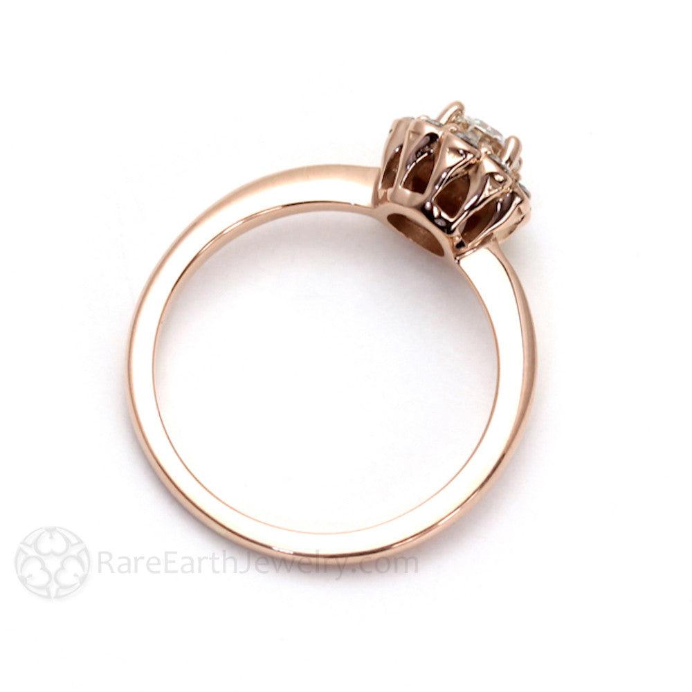 Diamond Engagement Ring Flower Shaped Halo, Rare Earth Jewelry