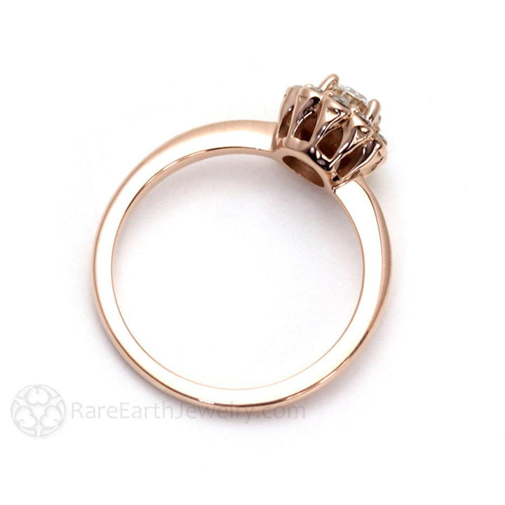 Diamond Engagement Ring Flower Shaped Halo, Rare Earth Jewelry
