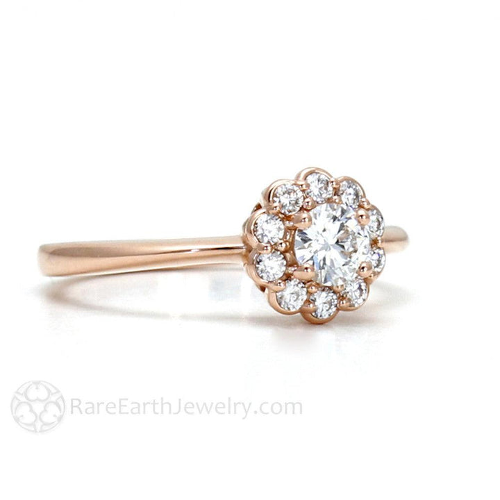 Diamond Engagement Ring Flower Shaped Halo, Rare Earth Jewelry