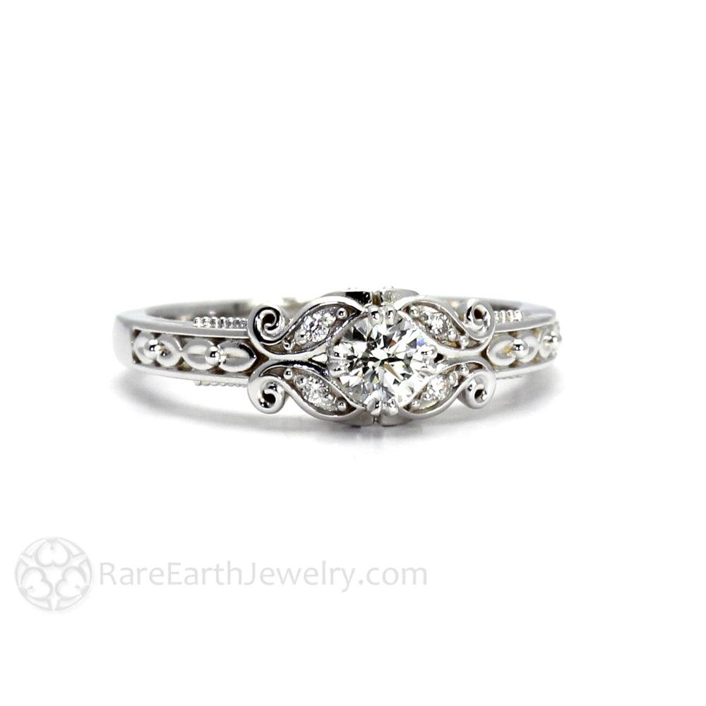 Vintage Inspired Diamond Engagement Ring Art Deco Style Solitaire, Rare Earth Jewelry