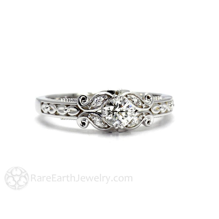 Vintage Inspired Diamond Engagement Ring Art Deco Style Solitaire, Rare Earth Jewelry
