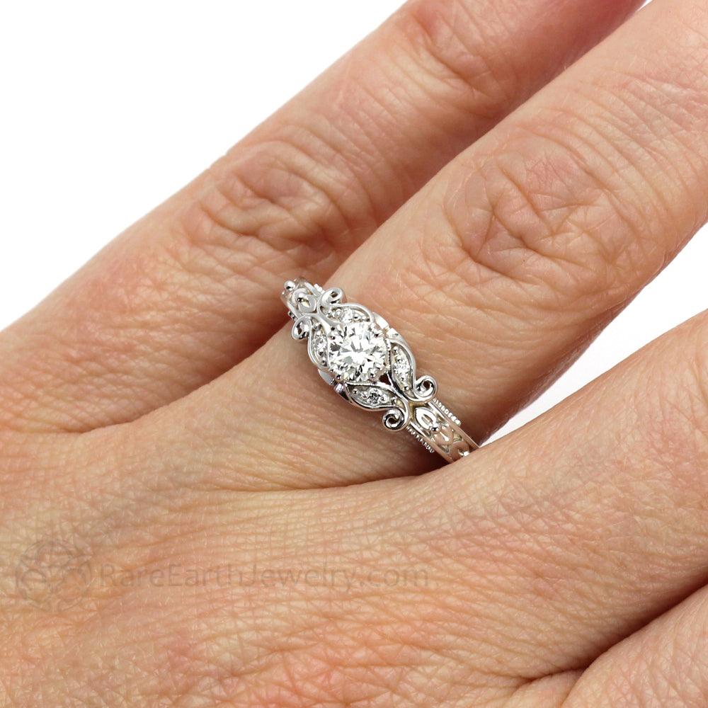 Vintage Inspired Diamond Engagement Ring Art Deco Style Solitaire, Rare Earth Jewelry