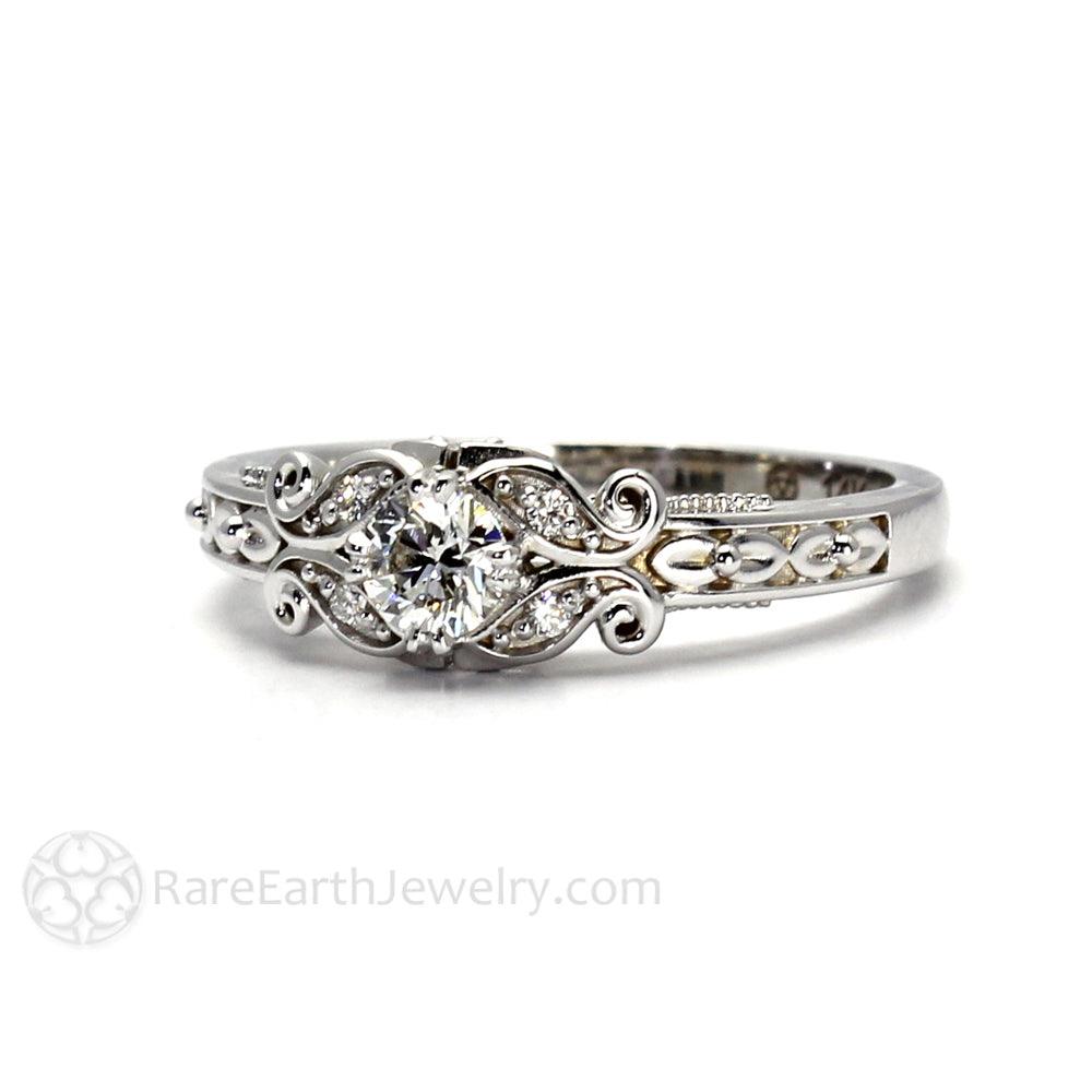 Vintage Inspired Diamond Engagement Ring Art Deco Style Solitaire, Rare Earth Jewelry
