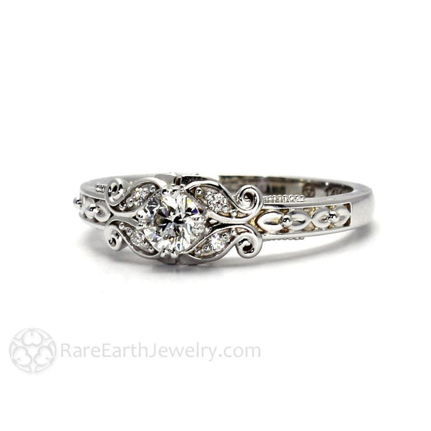 Diamond Engagement Ring Vintage Style Ring Filigree - 18K White Gold - Engagement Only - April - Diamond - Round - Rare Earth Jewelry