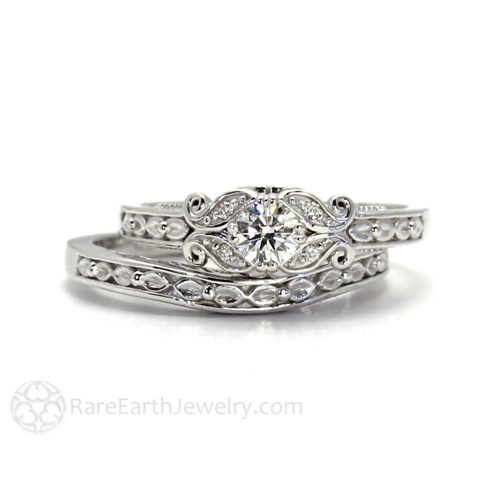 Vintage Inspired Diamond Engagement Ring Art Deco Style Solitaire, Rare Earth Jewelry