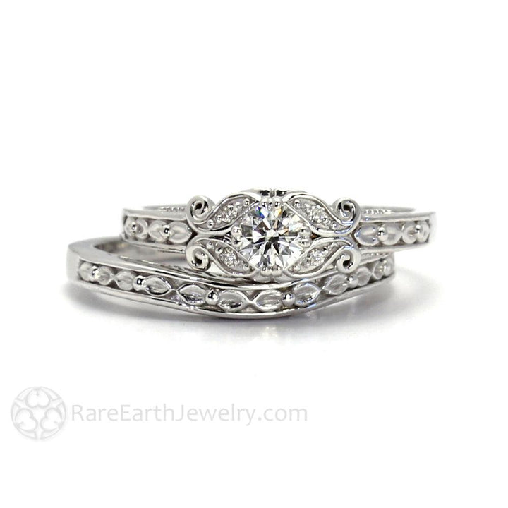 Vintage Inspired Diamond Engagement Ring Art Deco Style Solitaire, Rare Earth Jewelry