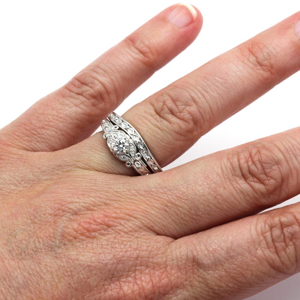 Vintage Inspired Diamond Engagement Ring Art Deco Style Solitaire, Rare Earth Jewelry