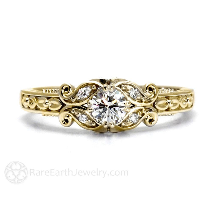 Vintage Inspired Diamond Engagement Ring Art Deco Style Solitaire, Rare Earth Jewelry