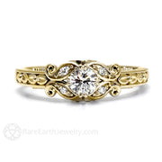 Diamond Engagement Ring Vintage Style Ring Filigree - 14K Yellow Gold - Engagement Only - April - Diamond - Round - Rare Earth Jewelry