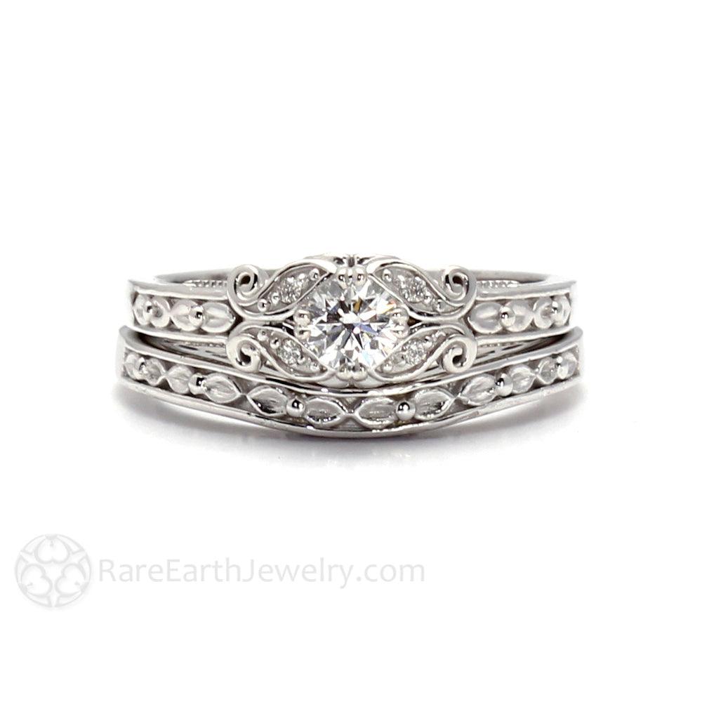 Vintage Inspired Diamond Engagement Ring Art Deco Style Solitaire, Rare Earth Jewelry