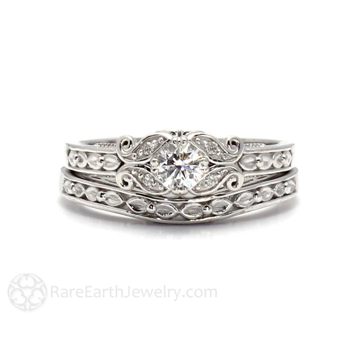 Vintage Inspired Diamond Engagement Ring Art Deco Style Solitaire, Rare Earth Jewelry