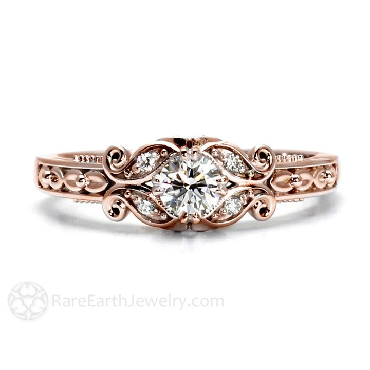 Vintage Inspired Diamond Engagement Ring Art Deco Style Solitaire, Rare Earth Jewelry