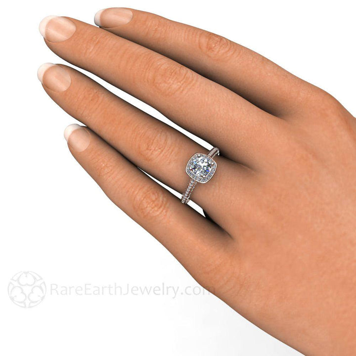 Diamond Halo Engagement Ring Cathedral Setting with Hidden Diamond, Rare Earth Jewelry